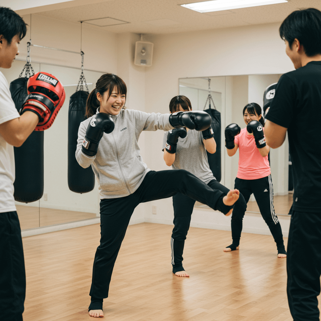 女性がミット打ちをしている様子
